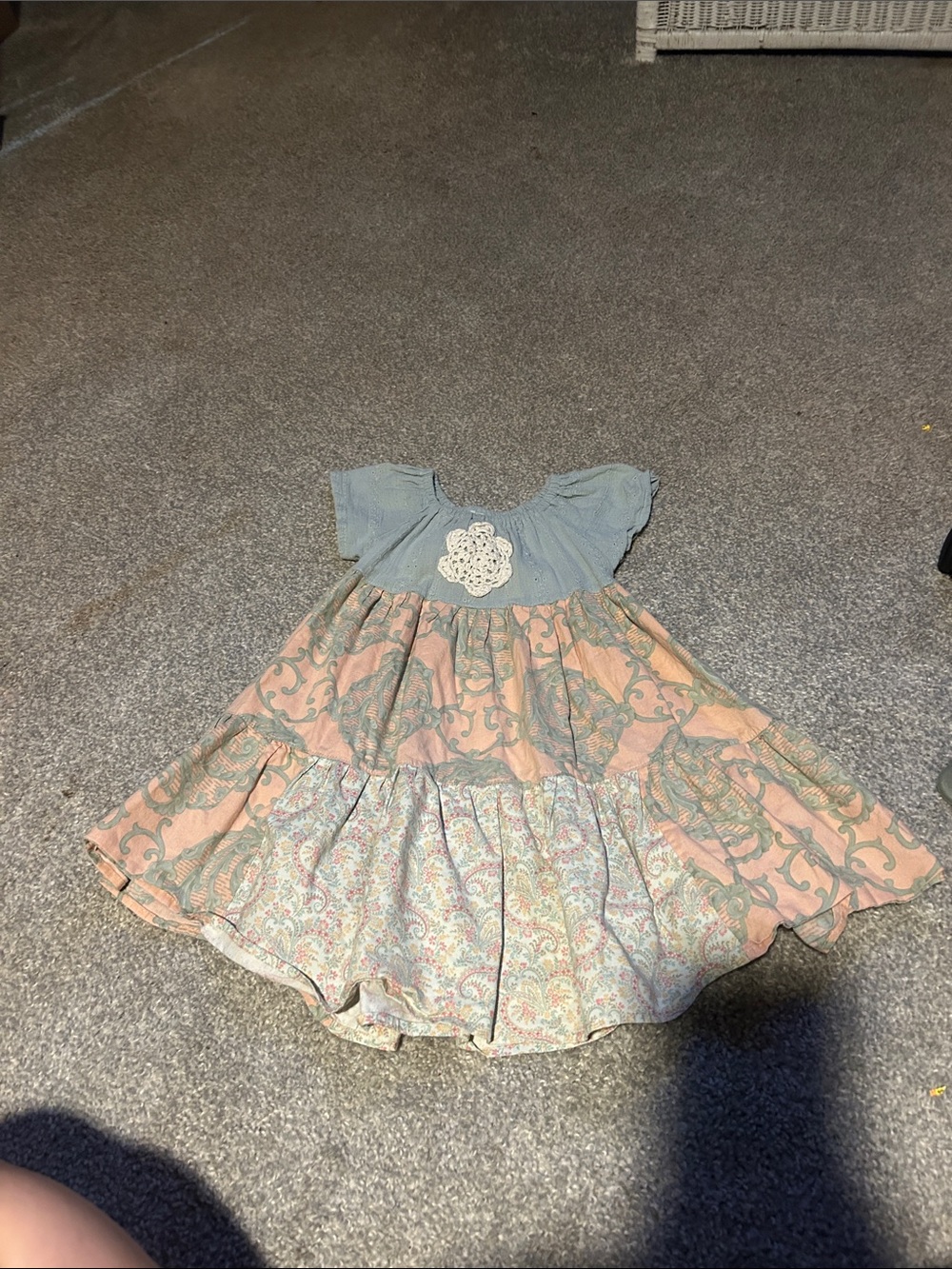 Girls' Blue and Peach Floral Tiered Summer Dress